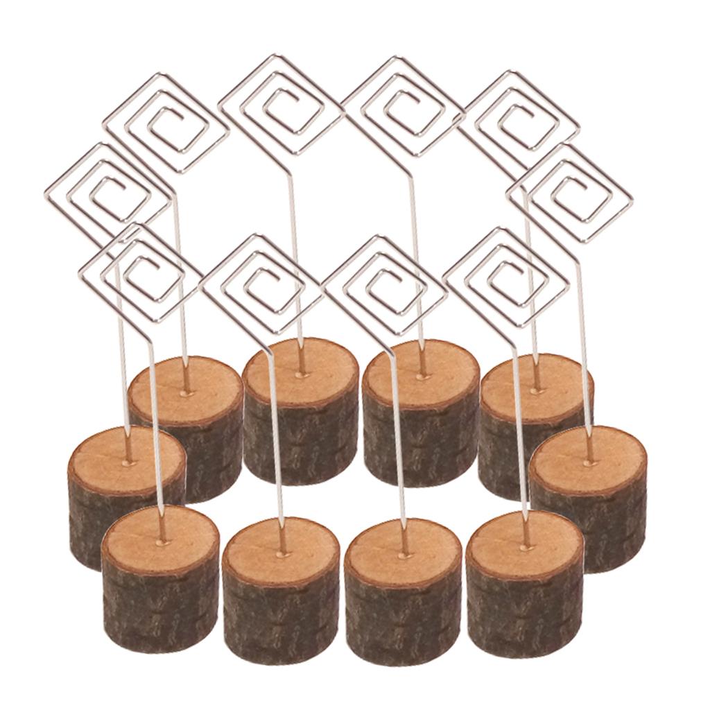 Max 10Pack Rustic Card Holders Table Number Stands Wooden Base Memo Note Clip