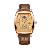Max Classic Rectangle Dial Leather Band Men Automatic Quartz Watch Rose Gold
