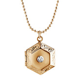 Max Vintage Openable Hexagon Pendant Photo Frame Locket Necklace Jewelry Gold