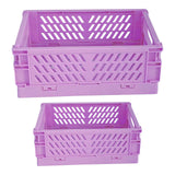 Maxbell 2x Folding Storage Basket Storage Crate with Handle for Bedroom Desk Purple
