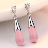 Maxbell Elegant Pink Opal Women Waterdrop Dangle Earrings Lady Wedding Party Jewelry