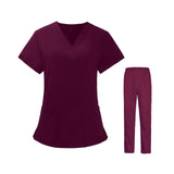 Maxbell Women Nurse Uniform Short Sleeved Top and Pants for Beauty Salon Workwear  XXL Claret
