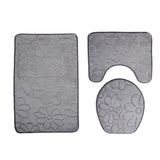 Max 3 Pieces Non-slip Bath Mat Contour Rug Toilet Lid Cover  Flower-Grey