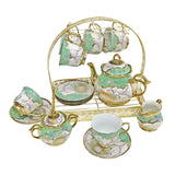 Maxbell Ceramic Cups and Saucers Set Floral for Afternoon tea Party Living Room Green