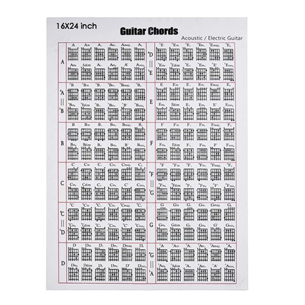 Max Guitar Chord Chart Portable On the Go Great for Beginners 12x16 inch