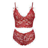 Maxbell Women Bra Panties Set Strap Bustier Bralette Lingerie Garter Lace red S