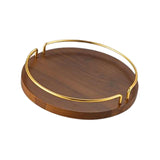 Maxbell Vintage Round Wooden Serving Tray with Golden Handle for Kitchen Home Dinner S