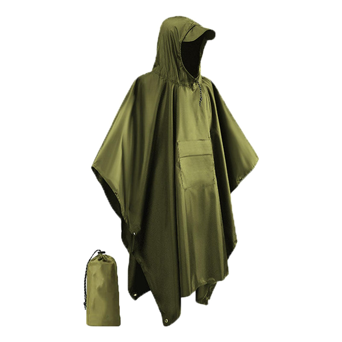 Maxbell Hooded Rain Poncho Portable Rainwear Jacket for Backpacking Green