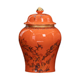 Maxbell Porcelain Ginger Jar Temple Jar Elegant Nine Peach Pattern for Party Desktop Orange