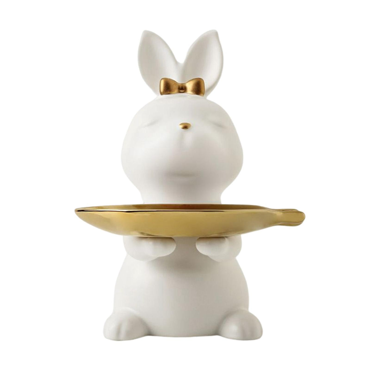 Maxbell Cartoon Rabbit Storage Tray Statue Animal Sculpture for Decor Ornaments Gift White