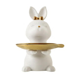 Maxbell Cartoon Rabbit Storage Tray Statue Animal Sculpture for Decor Ornaments Gift White