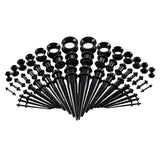 Maxbell 50pcs 14G-00G O-ring Acrylic Tapers Plugs and Silicone Tunnels Black