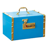 Maxbell Retro Wooden Piggy Bank Treasure Box with Handle Password Lock Organizer Blue