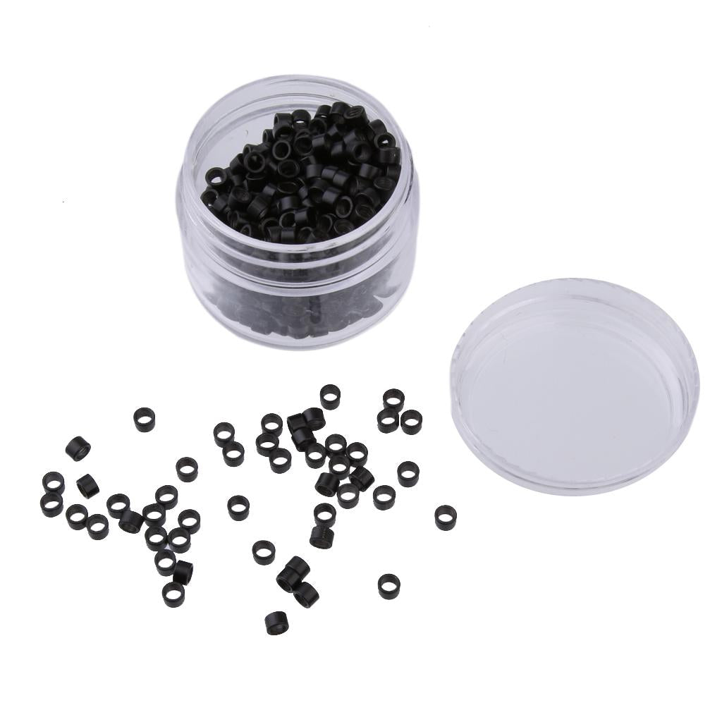Maxbell 500Pcs 5mm Aluminum Micro Nano Rings Beads for Hair Extensions Black