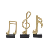 Maxbell 3Pcs Creative Music Symbol Ornament Resin Sculpture for Office Souvenirs Gold