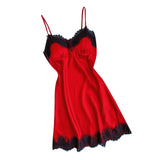 Max Women Sexy Lace Trim Satin Nightdress Lingerie Sleepwear Night Gown Red L