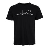 Maxbell Men's Summer Casual Beating Heart Print O Neck Short Sleeve T-Shirt  S Black