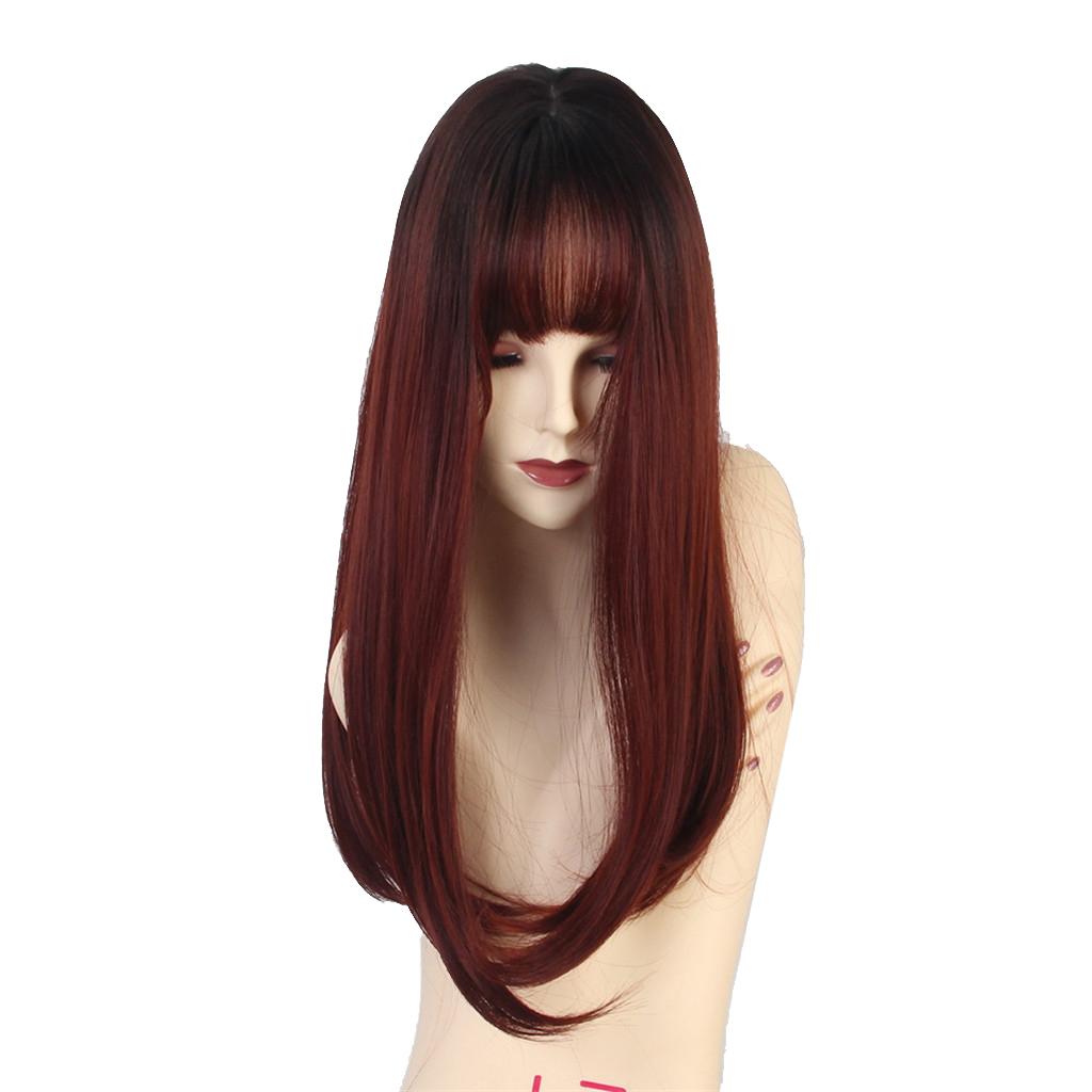 Max 20'' Long Straight Women Synthetic Wigs w/ Bangs Natural Looking Cosplay Wig