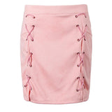 Max High Waist Lace Up Suede Slim Mini Skirt Short Bodycon A Line Pink 2XL