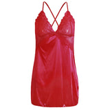 Maxbell Women's Babydoll Lingerie Lace Strappy Sleepwear T-back Set Nighty Red M