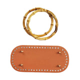 Maxbell DIY Crochet Bag Bottom with Bamboo Handles PU Leather Base with Holes Brown
