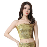 Maxbell Stretch Belly Dance Sequin Tube Top Off Shoulder Costume for Festival Aureate