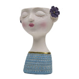 Maxbell Flower Vase Planters Flowerpot Bud Holder Living Room Human Head Statues Blue