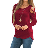 Maxbell Women Strappy Cold Shoulder Tops Long Sleeves T Shirt Blouse Loose Fit Tunic S Red