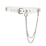 Maxbell Punk Studded Belt Rivet Belt Adjustable Eyelet Grommet Belt Fashion Design White Size S