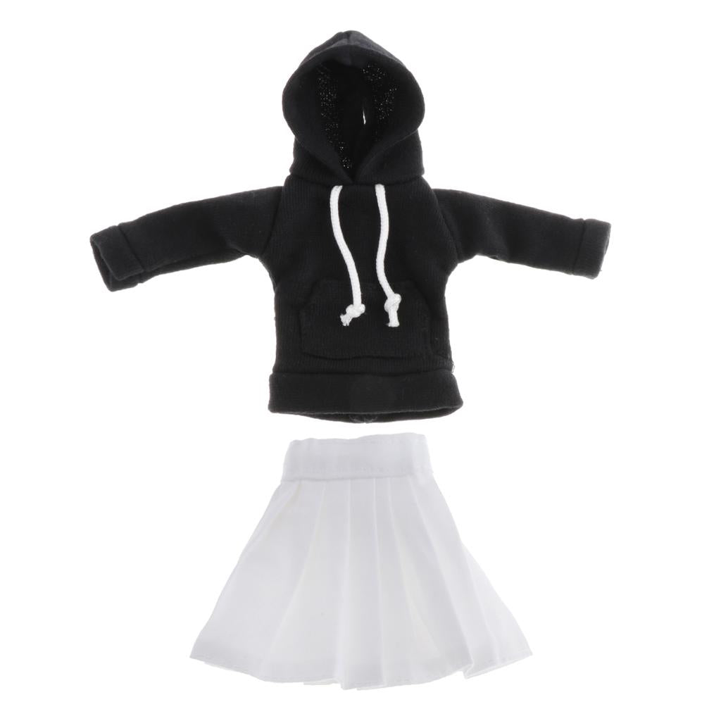 Maxbell BJD Dolls Hoodie and Pleated Skirt for 1/6 Blythe Doll Dress Up Outfits Accs