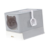 Maxbell Large Cat Litter Box Collapsible Drawer Type Front Door and Top Exit Durable Grey