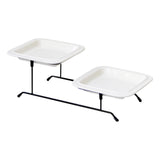 Maxbell 2 Tiered Serving Stand with White Ceramic Platters for Brithday Party Buffet Flat Side