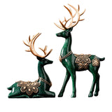 Maxbell 2Pcs Lover Deer Figurines Decors Reindeer Sculptures Xmas Elk Statues Green