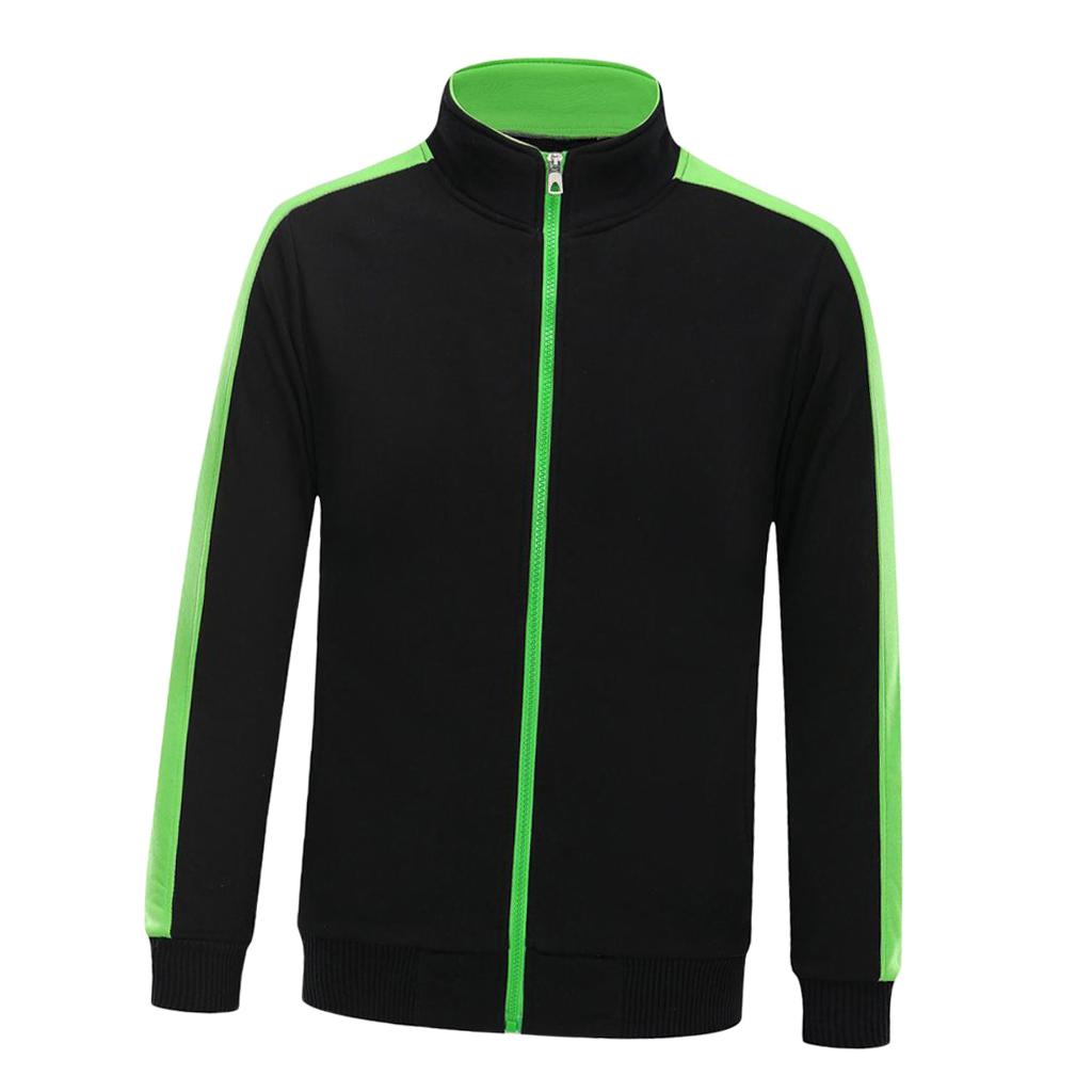 Max Soft Fleece Jacket Warm Full Zip Work Wear Overcoat Uniform Top Black+Green S