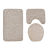 Max 3 Pieces Bathroom Set Non-slip Bath Mat Contour Rug Toilet Lid Cover  Beige