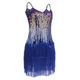Maxbell Women's Strap Latin Dance Dress Sequin Tassel Rhythm Ballroom Skirt Navy