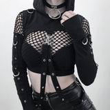 Maxbell Gothic Womens Sexy Hoodies Bandage Metal Crop Tops Pullover Sweatshirts  L