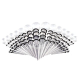 Maxbell 50pcs 14G-00G O-ring Acrylic Tapers Plugs and Silicone Tunnels Transparent