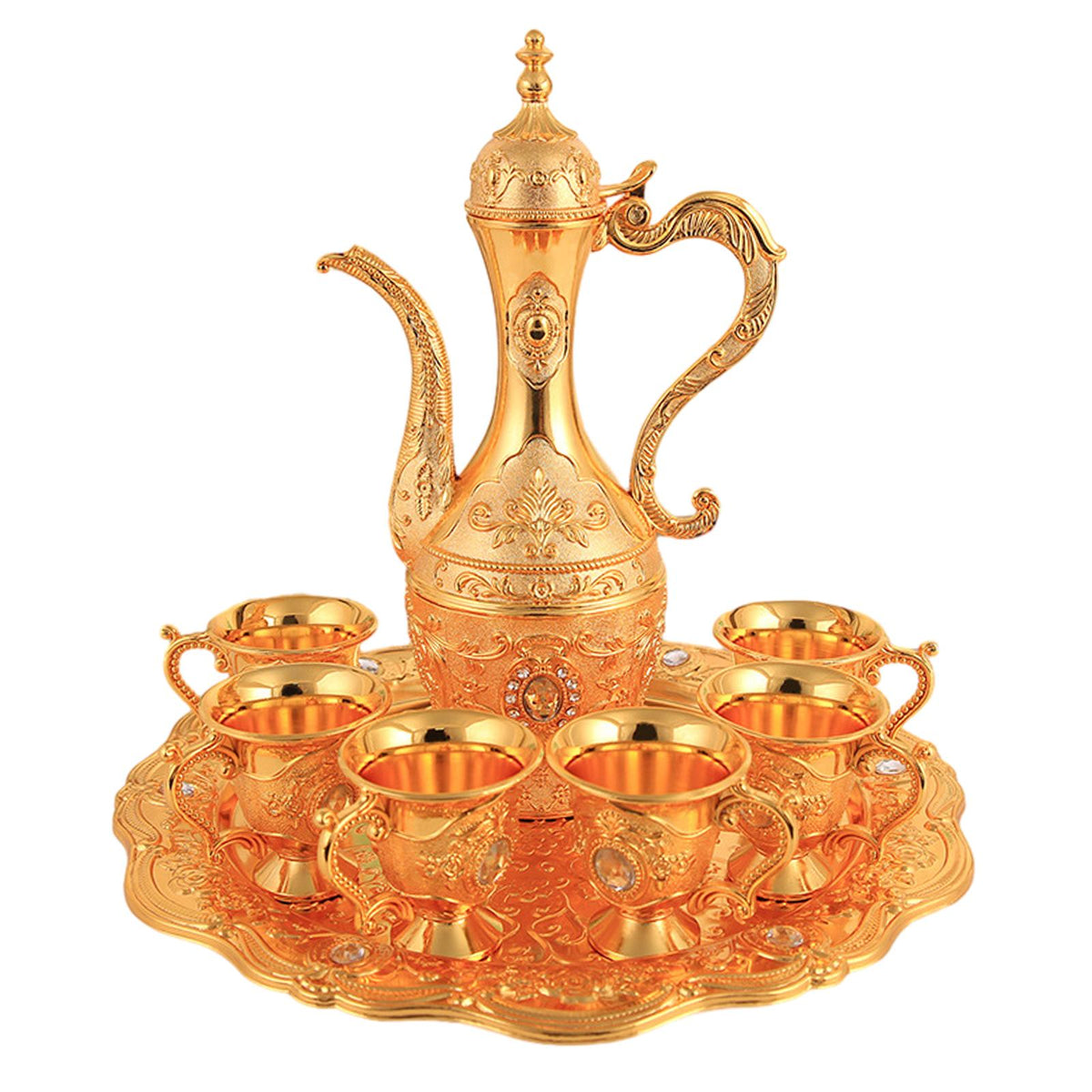 Maxbell Turkish Coffee Set Luxury Art Crafts Drinking Cups Set for Living Room Party Gold