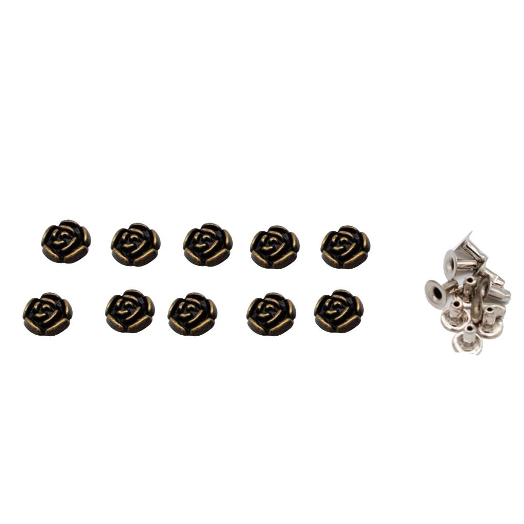 Maxbell 10 Sets Rose Shape Rapid Rivets Studs Punk Spikes Rivet DIY Leather Crafts