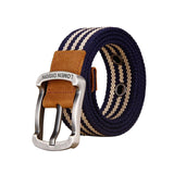 Maxbell Canvas Belt Woven Wide Casual Strap for Trousers Jeans Accessories Travel Blue Stripe 120cm