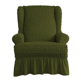 Maxbell Universal Seersucker Wingback Armchair Cover w/ Ruffle Skirts Green