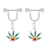 Maxbell 1 Pair Maple Leaf Dangle Straight Barbell Nipple Ring Red Yellow Maple Leaf