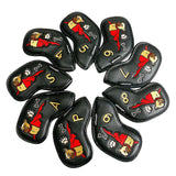 Maxbell 9Pcs Club Head Cover Animal Decorative Embroidery Number Iron Headcover Black