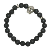 Max Unisex Black Lava Stone Beaded Charm Bracelet Bangles Jewelry Skull