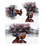 Max 3 Pieces Non-slip Bathroom Bath Mat U-Shape Contour Mat Toilet Lid Cover African Woman_B