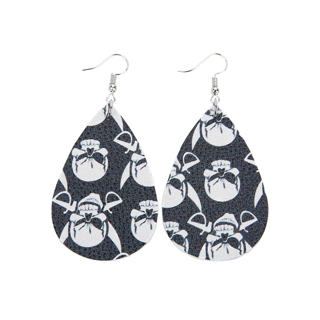 Max Halloween PU Leather Water Drop Teardrop Dangle Drop Earrings Jewelry I