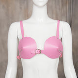 Maxbell Punk PU Leather  Cup Bra Top Breast Harness Gothic Woman Costume Pink