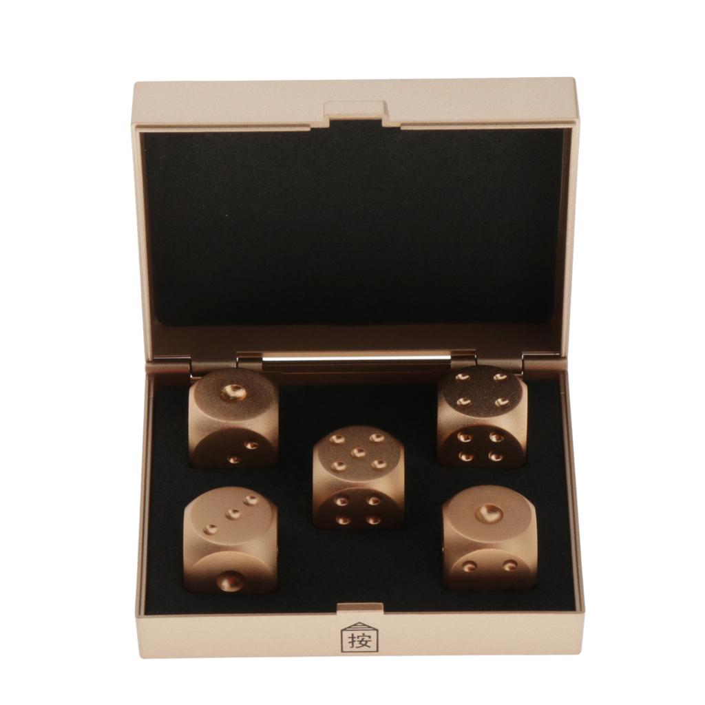 Max 5 Pieces Six Sided 16mm Dice Die Metal Golden with Box