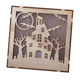 Max Square Wood Hollowed Halloween Decorations LED lights Bats+Haunted House